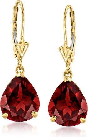 Ross-Simons Pear-Shaped Garnet Drop Earrings in 14kt Yellow Gold