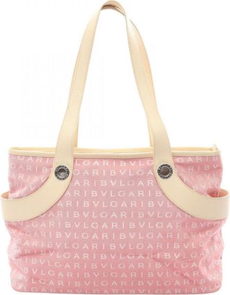 Bulgari Ivory Pink Canvas Leather Handbag Tote Bag (Pre-Owned)