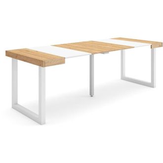 Skraut Home Mesa Consola Extensible, Mesa Comedor Plegable, 220, Para 10 Comensales, Patas Madera Maciza, Estilo Moderno, Roble Y Blanco - Skraut Home