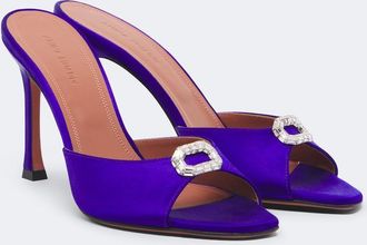 Amina Muaddi Mules Mini Camelia de sat&eacute;n adornados