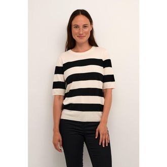 Kaffe KAlizza Short Sleeve Crew Neck Jumper in Black/turtledove Bold Stripe at Nordstrom, Size X-Small
