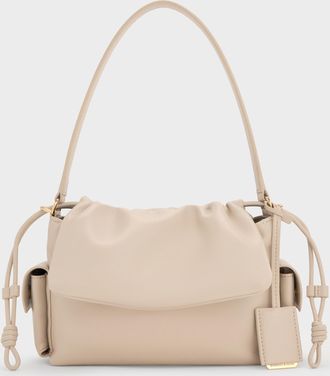 Charles & Keith Khai Ruched-Flap Side-Pocket Top Handle Bag