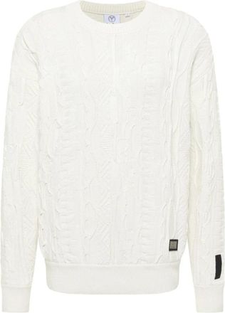 Carlo Colucci Geborduurd Breiwerk - Heren - Ronde hals truien - Wit - 3XL - Katoen - Truien & Vesten