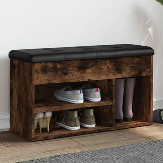 vidaXL Banco Zapatero Madera De Ingenier&iacute;a Roble Ahumado 82x32x45,5 Cm Vidaxl