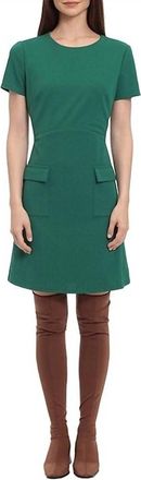 Donna Morgan Front Pocket Short Day Dress In Evergreen