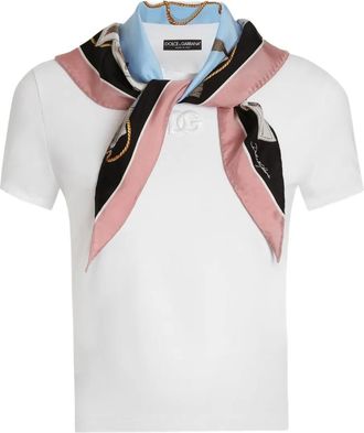 Dolce & Gabbana scarf-wrapped T-shirt - women - Cotton/Elastane/Silk - 52 - White