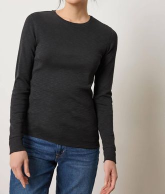 Lilla P Rib Slub Long Sleeve Crewneck Top In Black