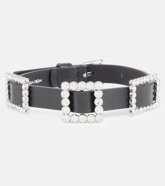 Alessandra Rich Choker in pelle con cristalli