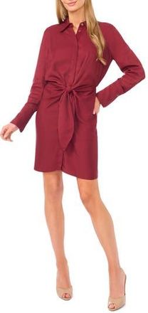 Ted Baker Tie Front Long Sleeve Mini Shirtdress in Tawny Port at Nordstrom Rack, Size X-Small
