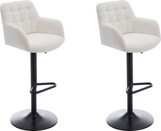 Pascal Morabito Conjunto de 2 taburetes de bar de tela rizada y metal negro - Altura ajustable - Blanco - PEGA de Pascal MORABITO