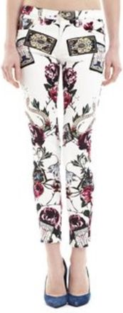 Roberto Cavalli White/Fuchsia Floral Print Jeans, Brand Size 38 ( US Size 4 )