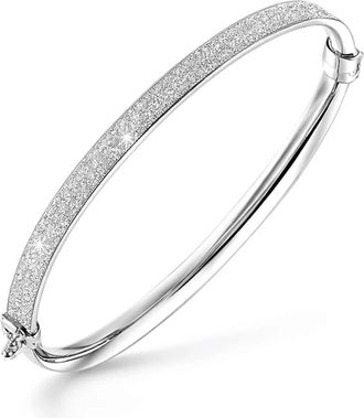 Gold & Honey Womens Glitter Hinged Bangle Bracelets In Silver