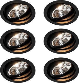 QAZQA Set of 6 Round Recessed Spotlight Black Adjustable - Chuck 111