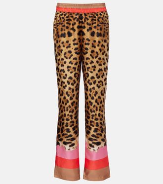 Roberto Cavalli Leopard-print silk straight pants