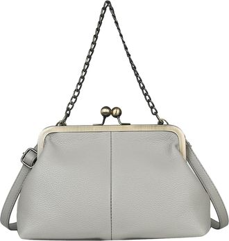 Generic Women PU Lychee Pattern Bag w/Clip Chain Shoulder Bag for Daily Use(Grey) (Grey)