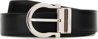 Ferragamo Black Textured Buckle Belt