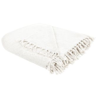 Beliani Beliani - Manta Moderna Tejida A Mano Con Flecos Sof&aacute; Cama 200 X 220 Cm Blanco Crema Chaohani