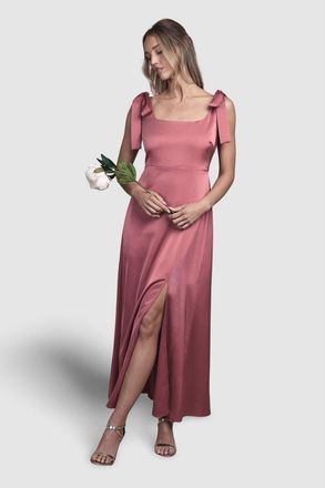 Oasis Satin Midi Tie Shoulder Bridesmaid Dress in Terracotta at Nordstrom, Size 10