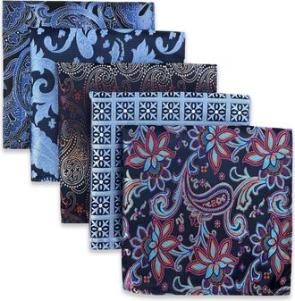 Shlax & Wing Shlax&Wing 5 Pieces Assorted Mens Pocket Square Handkerchiefs Set (Set58)
