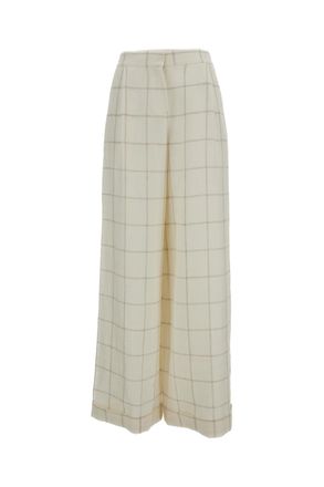 Dusan Checked Wide-Leg Trousers in Linen and Wool Blend
