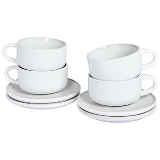 Beliani Beliani - Conjunto De 4 Tazas Con Platillos Para T&eacute; Caf&eacute; De Gres Caol&iacute;n Artesanal Acabado Esmalte Reactivo Blanco Sesame