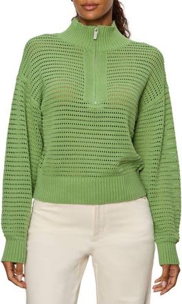 Sanctuary Open Stitch Half-Zip Cotton Blend Sweater in Detox Green at Nordstrom, Size X-Small