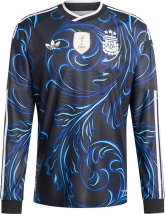 adidas Argentina 26 Away Authentic Long Sleeve Jersey Asia Sizing Black Lucid Blue Blue Burst KB0643
