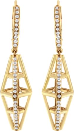 House of Brilliance 14K Yellow Gold 5/8 Cttw Diamond Geometrical Pillar Drop and Dangle Earrings