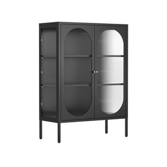 Oviala Aparador moderno de 2 puertas de 80 cm en metal y cristal negro