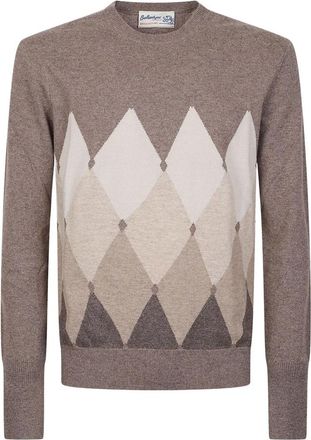 Ballantyne Argyle Pullover - Heren - Ronde hals truien - Bruin - XL - Kasjmier - Truien & Vesten