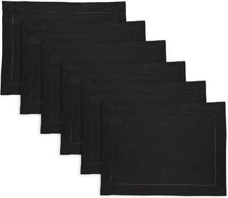 Solino Home Linen Placemats Set of 4, 14 x 19 Inch for Dining Table, Holiday and Everyday Table Decor - Sonoma Hemstitch in Black at Nordstrom, Size