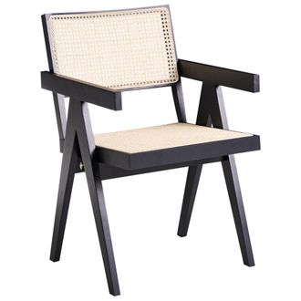 Beliani Silla De Comedor Moderna Decorativa De Madera Mimbre Natural Sala De Estar Negro Westbrook