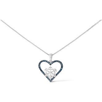 House of Brilliance 925 Sterling Silver 1/10ct TDW Blue Treated Diamond Heart Pendant Necklace at Nordstrom