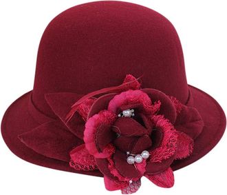 Generic Women 1920s Cloche Round Hat Felt Bucket Bowler Hat Fedora Vintage Hat Flowers Church Bowler Hats Cloche Hats Dressy Church Hats Summer