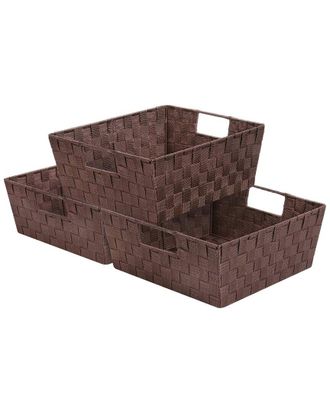 Sorbus Brown Woven Strap Tote Basket 3pc Set