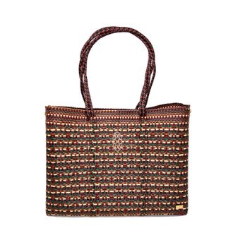 Lola's Bag Womens Travel Woven Tote Bag With Clutch In Burgundy/green