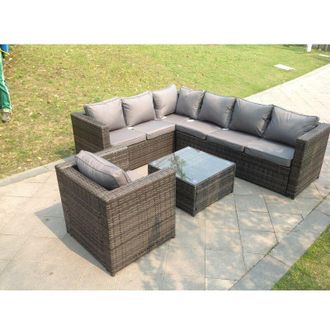 Fimous Fimous Rattan Garden Futniture Set 7 Seater Garden Sofa set with Chair Coffee Table Dark Grey Mixed