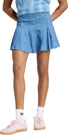 adidas Originals Pleated Denim Miniskirt in Indigo Denim at Nordstrom, Size 10
