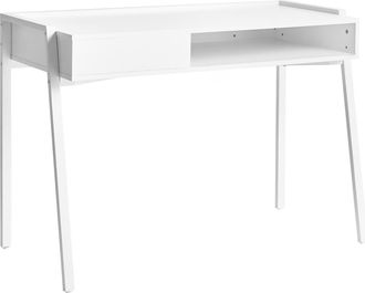 Beliani Escritorio Minimalista Oficina En Casa Con Estante Y Caj&oacute;n Tablero Aglomerado Patas De Hierro 107 X 48 Cm Blanco Kofoten