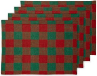 Solino Home Linen Placemats Set of 4, 14 x 19 Inch for Dining Table, Holiday and Everyday Table Decor - Buffalo Check in Red And Green at Nordstrom