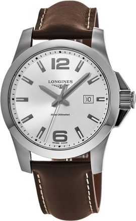 Longines Conquest 43 Silver Dial Brown Leather Strap Mens Watch L3.760.4.76.5