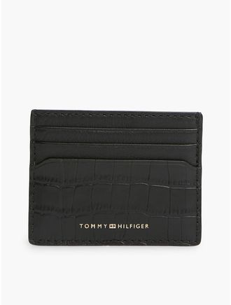 Tommy Hilfiger Mens Croc-Embossed Leather Card Holder - Black