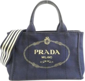 Prada Pre-owned Tote Bags, male, Blue, Size: ONE SIZE Pre-owned Canapa Tote Bag