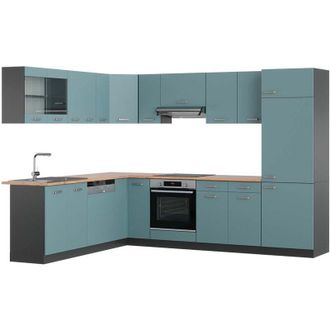 Vicco Cocina Esquinera R-line, Gris Azulado/antracita, 227 X 287 Cm, Et Roble, Vicco