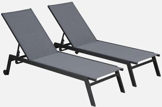 Sweeek Tumbonas de aluminio y textileno ALICES GARDEN (x2), con ruedas, Elsa Gris Antracita/Gris - antracita