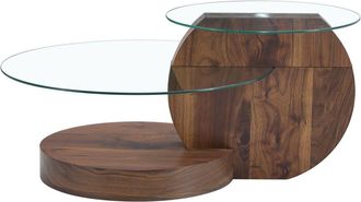 Urban Meuble Mesa de centro efecto nogal y 2 tapas de cristal templado
