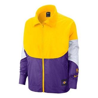 Nike (WMNS) Nike NBA Lakers Basketball Sports Contrasting Colors Woven Jacket Yellow CJ7177-728