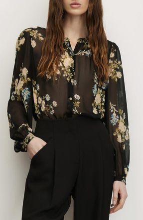 Veronica Beard Ashlynn Silk Chiffon Blouse in Black Multi at Nordstrom, Size 16