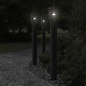 Berkfield Home Outdoor Floor Lamps with Outlet 3pcs Black 110cm Stainless Steel