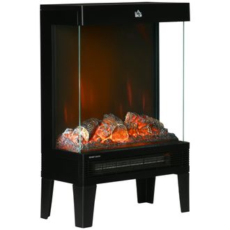 HOMCOM 180&deg; Charming Electric Fireplace Heater - Quiet Freestanding Stove with LED Flame Effect - Level-less Temperature Control - Overheating Protect